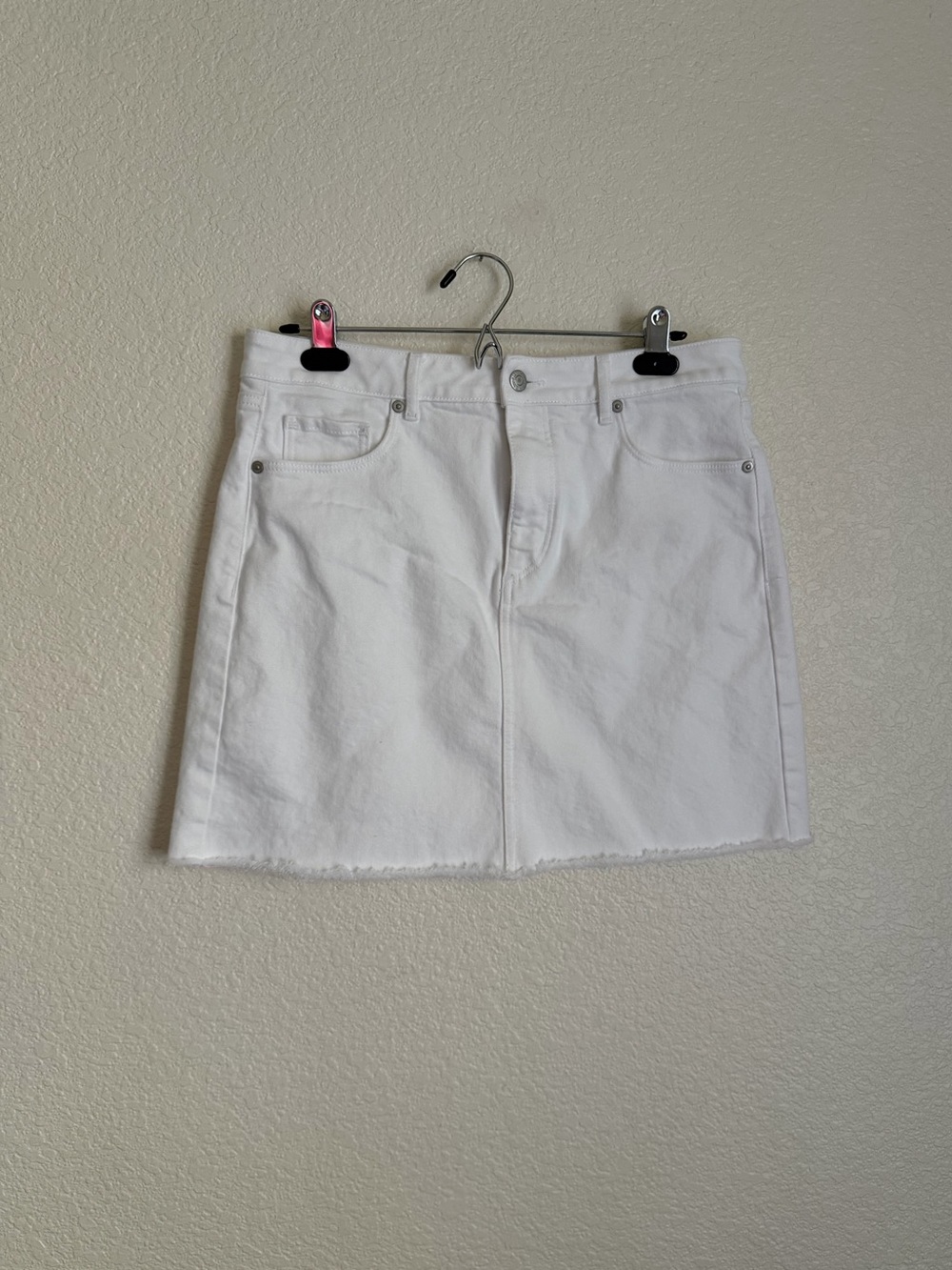 LOFT Fresh Cut Denim Jean Raw Hem Mini Skirt 8 White - Picture 2 of 9